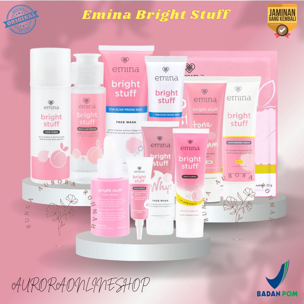 Emina Bright Stuff Series | Pencerah Emina | Face Serum | Moisturizer | Paket Emina | Emina Pink