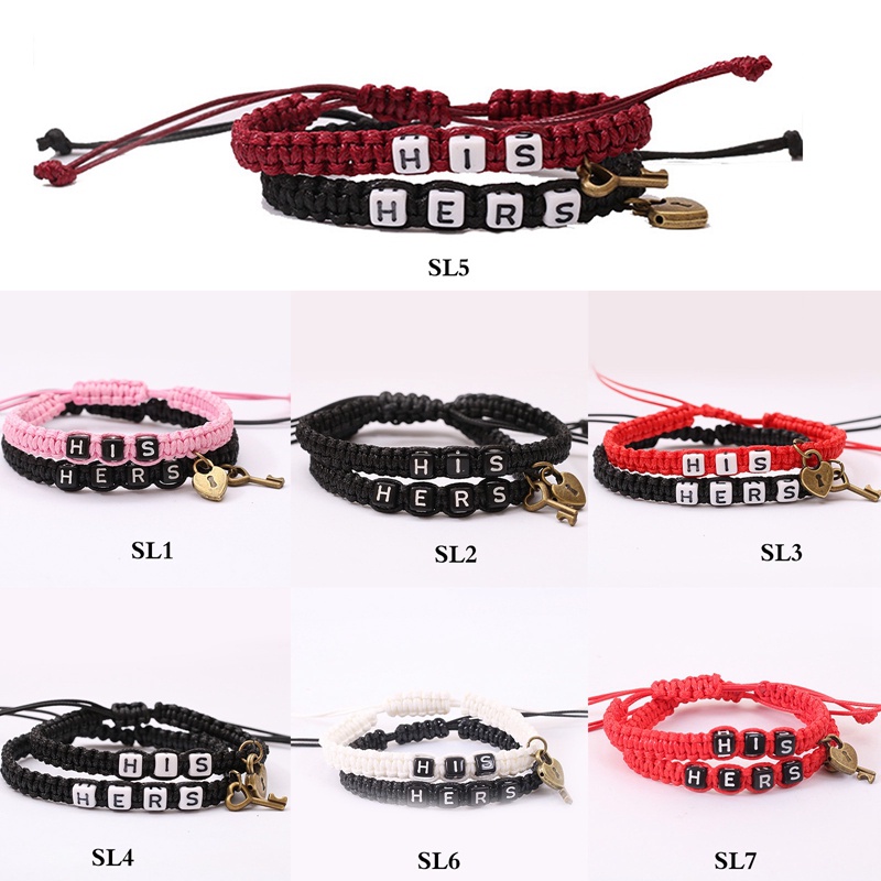 His HERS Pasangan Gelang Kunci Silinder Kunci Liontin Dikepang Lanyard Adjustable Gelang Kekasih Hadiah Pribadi Kunci Kunci Hari Valentine Hadir Perhiasan Pink Hitam Putih Merah