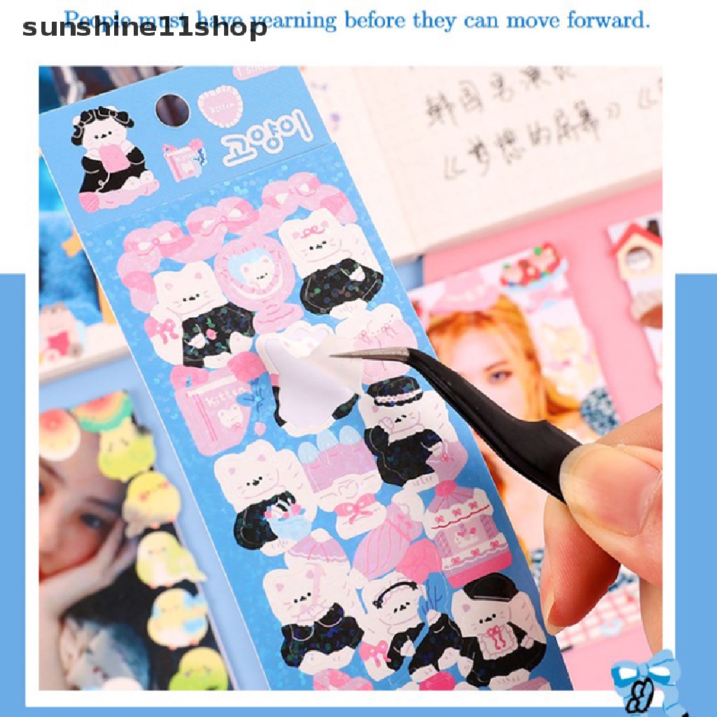 Sho Sparkling Cute Kitty Cat Kartun Stiker Untuk Scrapbook Foto DIY Bintang Pita Stiker Untuk Jurnal Laptop Album Dekoratif Sticker N