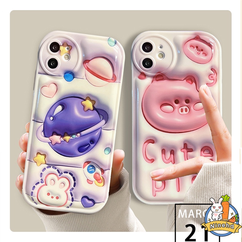 IPHONE Casing Kompatibel Untuk Iphone14 13 12 11 Pro Max X Xr Xs Max8 7 6 6s Plus SE 3D Vision Fashion Cosmic Planet Phone Case Expanded Air Cushion Lembut Tpu Shockproof Cover Pelindung