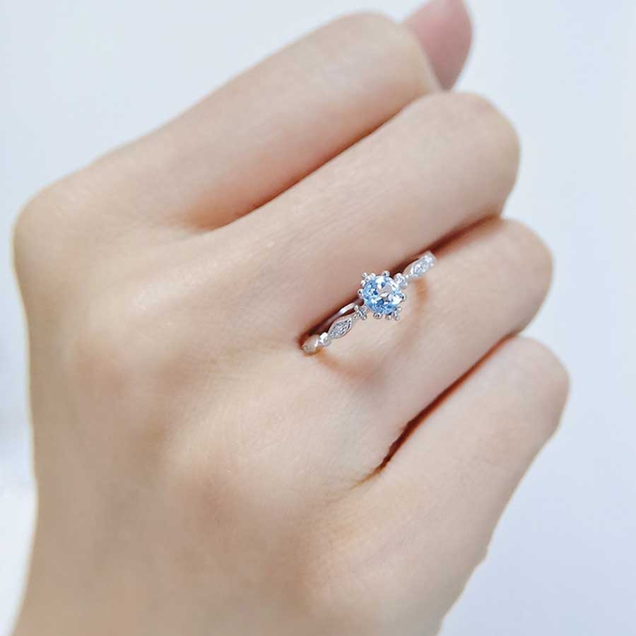 Korea Gaya Sederhana S925 Sterling Perak Aquamarine Berlian Wanita Fashion Perhiasan Elegan Pernikahan Pertunangan Rings Adjustable Size