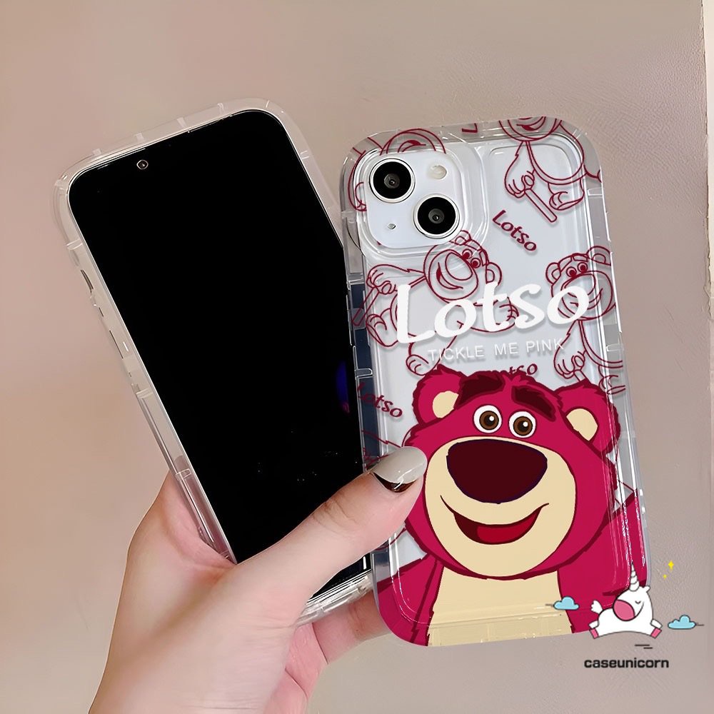 IPHONE Kartun Manyo Casing Ponsel Kompatibel Untuk Iphone11 13 12 14 Pro Max6 6S 7 8 Plus XR X XS MAX Lovely Cute Strawberry Bear Bening Shockproof Airbag Lembut TPU Silicon Back Cover