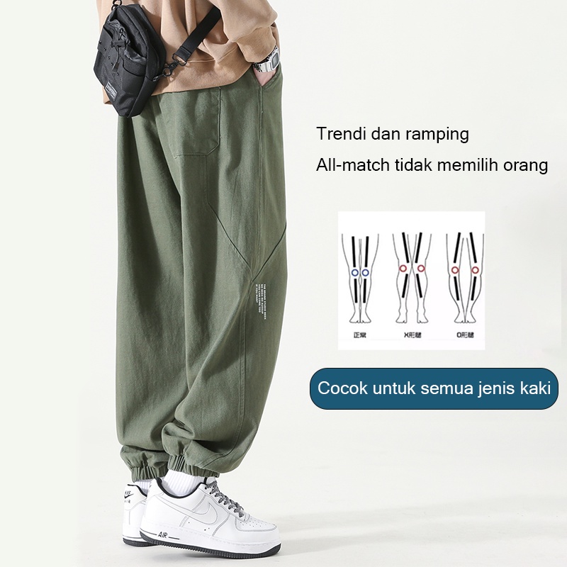 Celana cargo Fashion korea celana joger pria lurus loose pants pria celana kasual Fashion korea celana olahraga running hitam Pinggang Elastis celana panjang pria