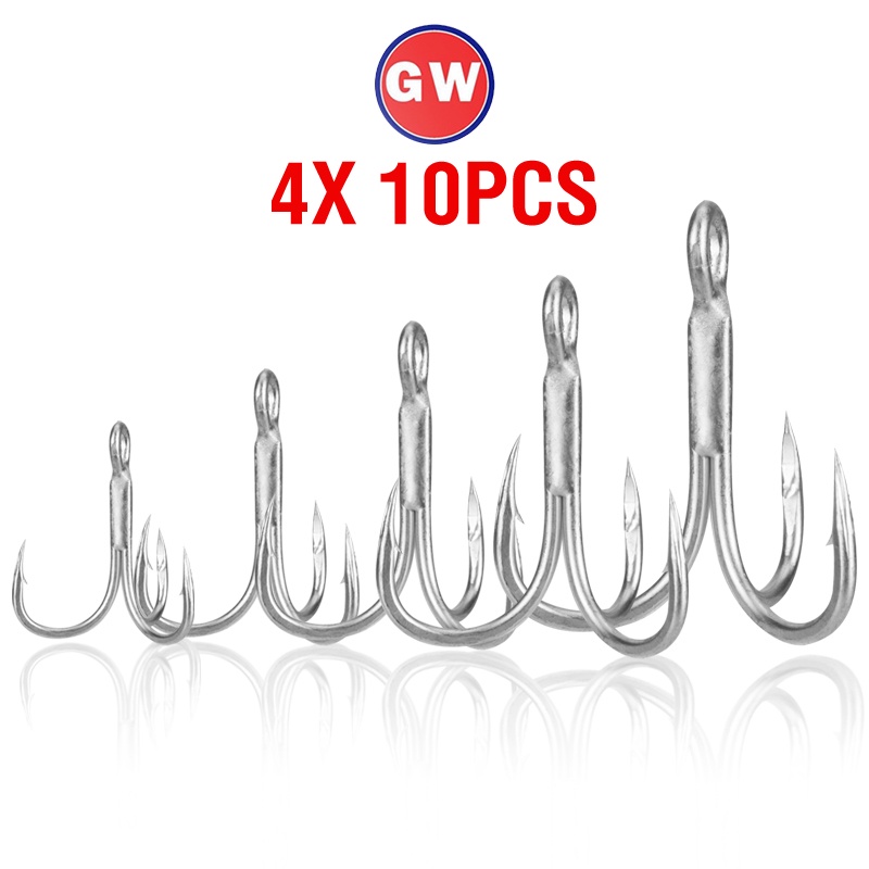10pcs Fishing Tackle Silver High Carbon Steel Treble Hooks Treble Fishing Hook Barbed Fishhooks Untuk Umpan Cacing Lembut