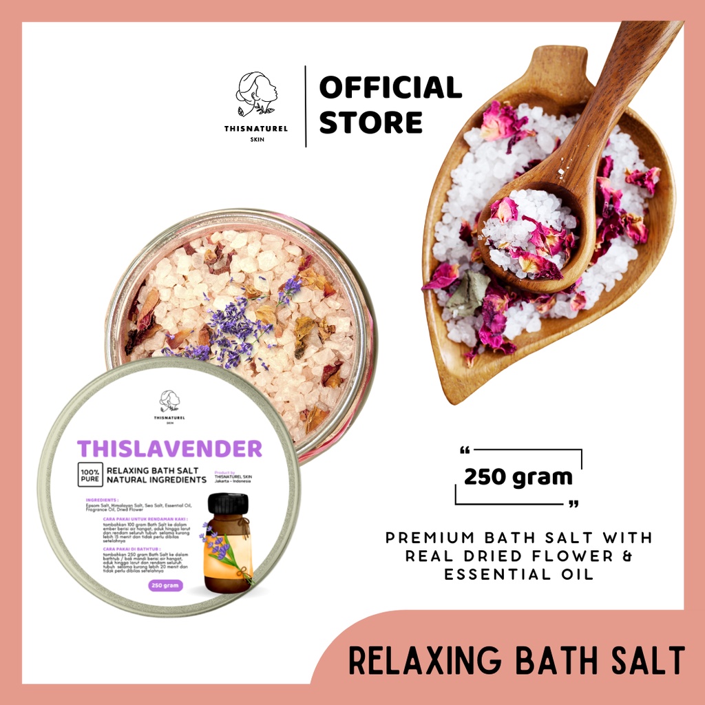 Bath Salt - Premium Garam Spa Aromaterapi 250gram - Garam Untuk Mandi - Penghilang Bau Badan - Epsom Salt - Himalayan Salt - Dried Flower - Bath Soak Mineral Salt