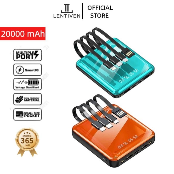 Portable Powerbank 20000Mah Mini 4 Kabel Usb Screen Digital Display Powerbank