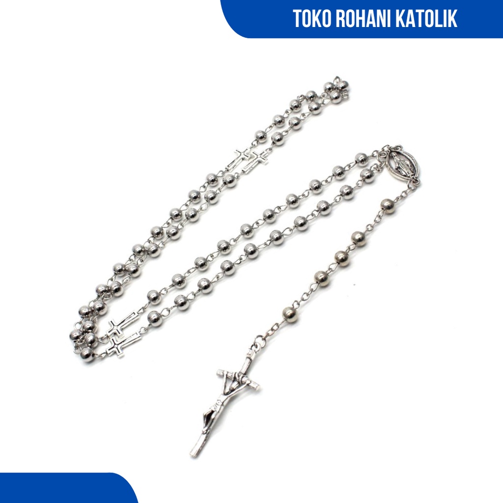 KALUNG ROSARIO STAINLESS STEEL 6 MM / ROSARIO KALUNG / ROSARIO KATOLIK / KALUNG PRIA WANITA / KONTAS