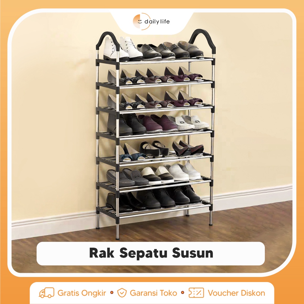 Rak Serbaguna Stainless Steel Multifungsi Sepatu Sandal 5 Susun 6 Susun 7 Susun - RAK-SPTBESI - Dailylife.id