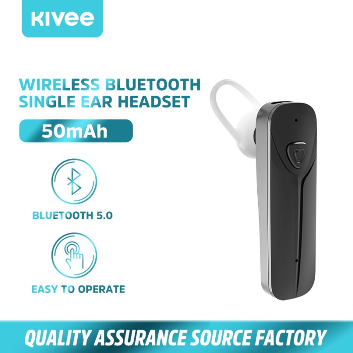 Haedset Bluetooth Kivee Single Wireless Bluetooth 5.0 Stylist Tw32 Tw32 Pro Black Y0W5 Terlaris Blut