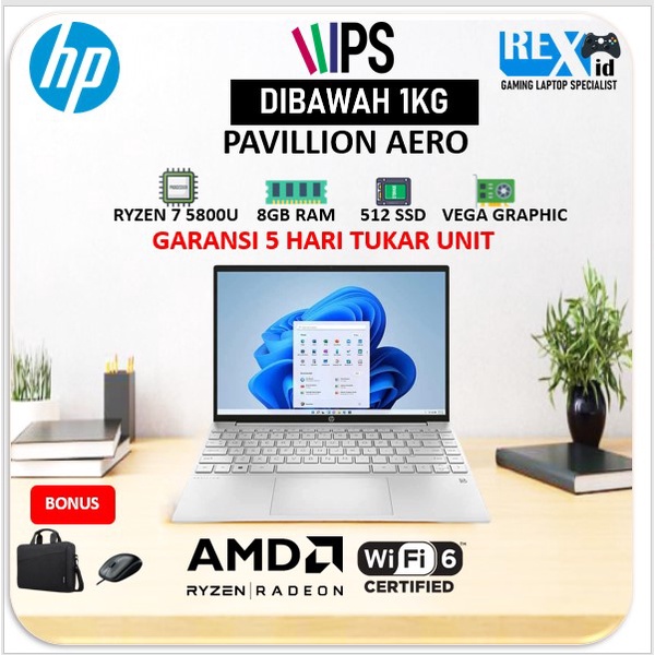 HP PAVILION AERO RYZEN 7 5800 8GB 512SSD VEGA8 W11 13.3FHD