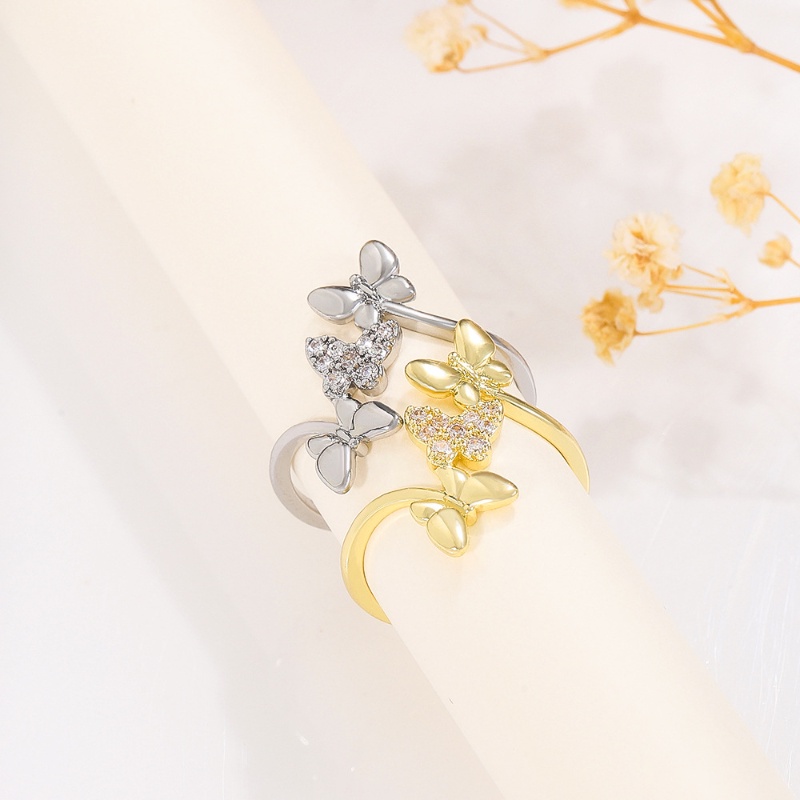 Cincin Kupu-Kupu Emas Berlian Korea Elegan Lady Adjustable Ring