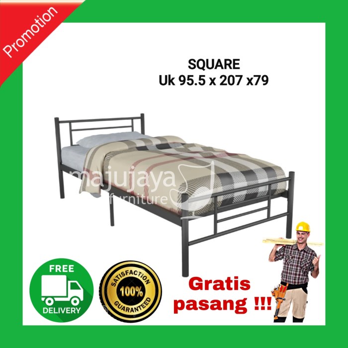 Terlaris Tempat Tidur Besi Square 90 X 200 / Ranjang Besi Minimalis