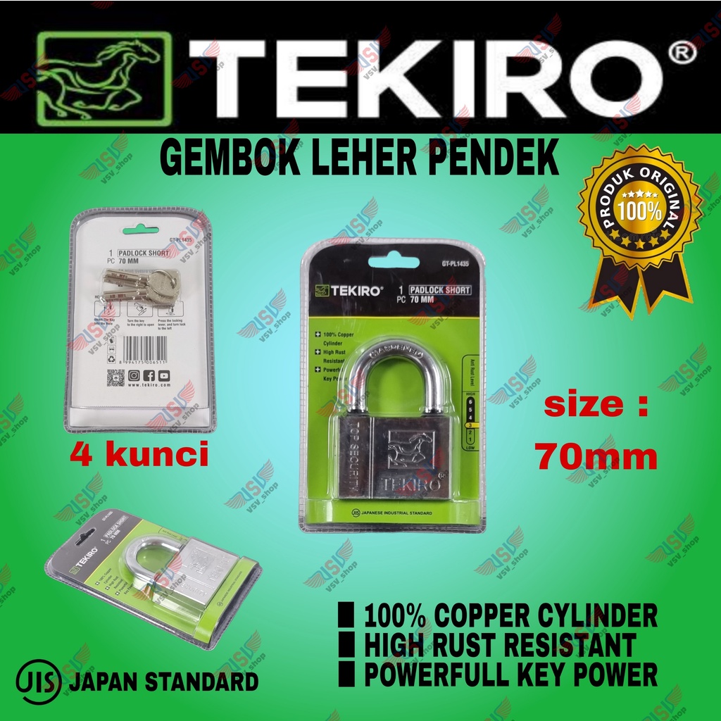 TEKIRO Gembok Leher Pendek 70mm Kunci Gembok Rumah Anti Maling Anti karat