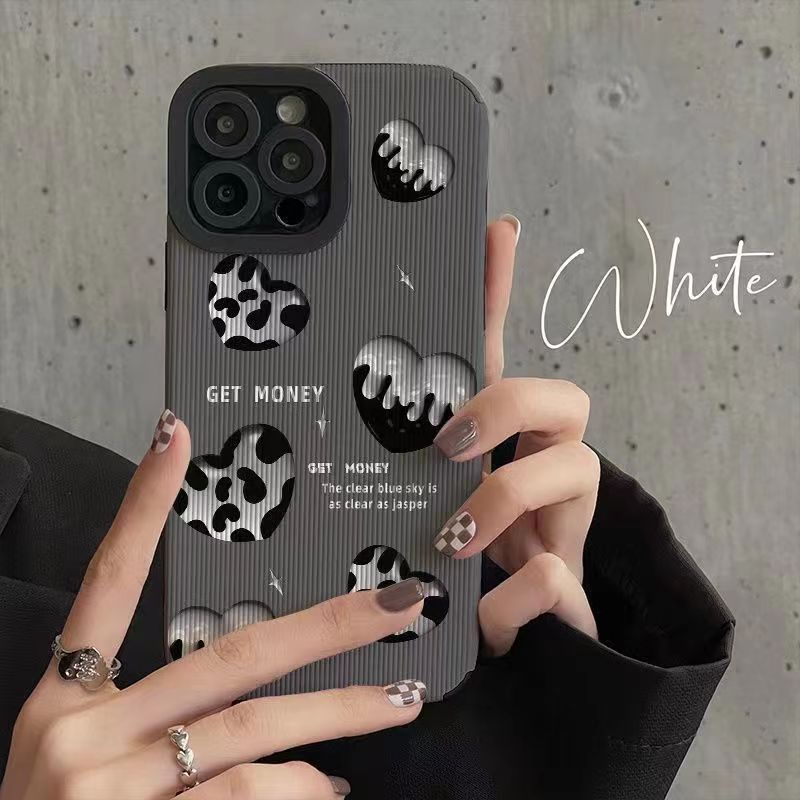 【Lamb Skin】Vertical Grain Soft Case for IPhone 7 Plus 8 Plus X XS XR XS Max 11 13 12 14 PRO Max 14 Plus Grey cow love Girl