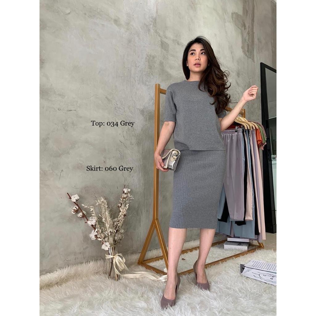 CAMILLA KNIT TOP dan 060 KNIT SKIRT Atasan Baju Rajut Wanita Rok Midi