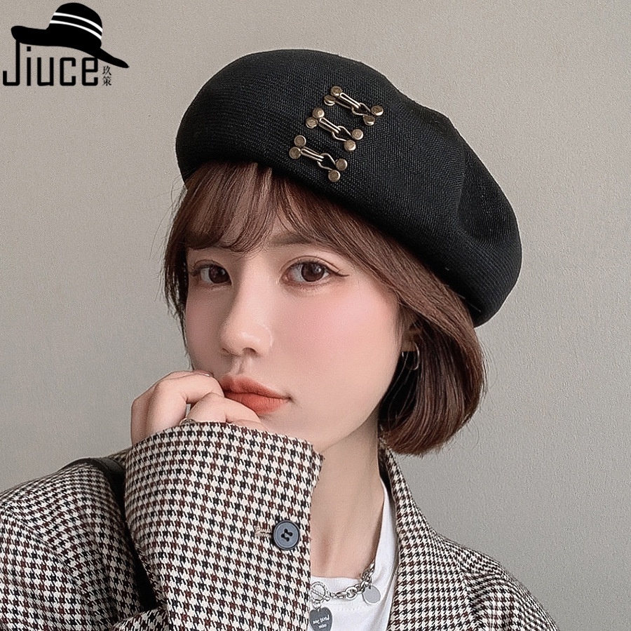 Empat Musim Perempuan Rajut rivet Baret vintage cut-out painter cap