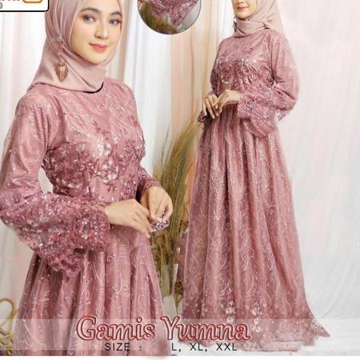 ۝ Size L XL XXL / Gamis Pesta / Gamis Jumbo / Maxi Dress / Gamis Tile / Gamis Maxi Brokat Yumna ✿