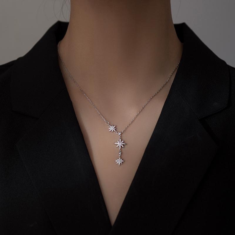 Kalung Rumbai Bentuk Bintang | Kalung Rantai Klavikula Berlian Imitasi Zirkon | Aksesoris Bahan Titanium Steel 18k Warna Rose Gold | Perhiasan Bahan Stainless Steel Tahan Air Tidak Pudar Untuk Hadiah Ulang Tahun