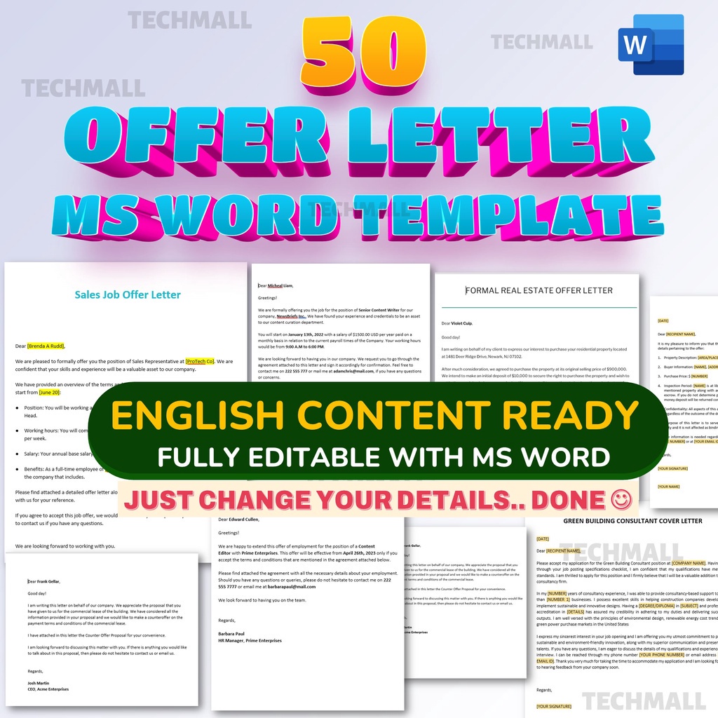 

NS 50 Offer Letter Microsoft Word Template | Ready english content