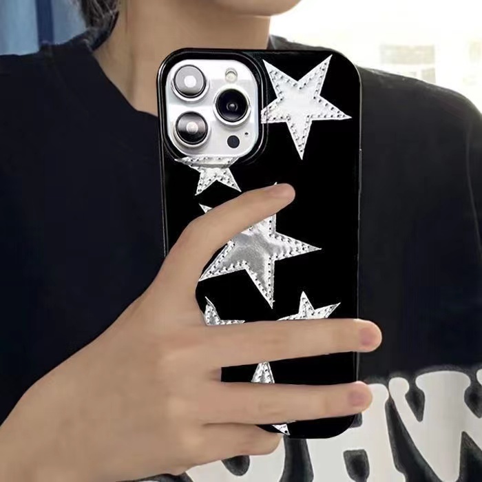 IPHONE Ins Bintang Perak Cocok Untuk Iphone14 14pro 14plus 13 13mini 13pro 13prm iPhone12 7Plus 8Plus Xr XS 13 12mini Pro Max Empat Sudut Casing Ponsel Tahan Guncangan