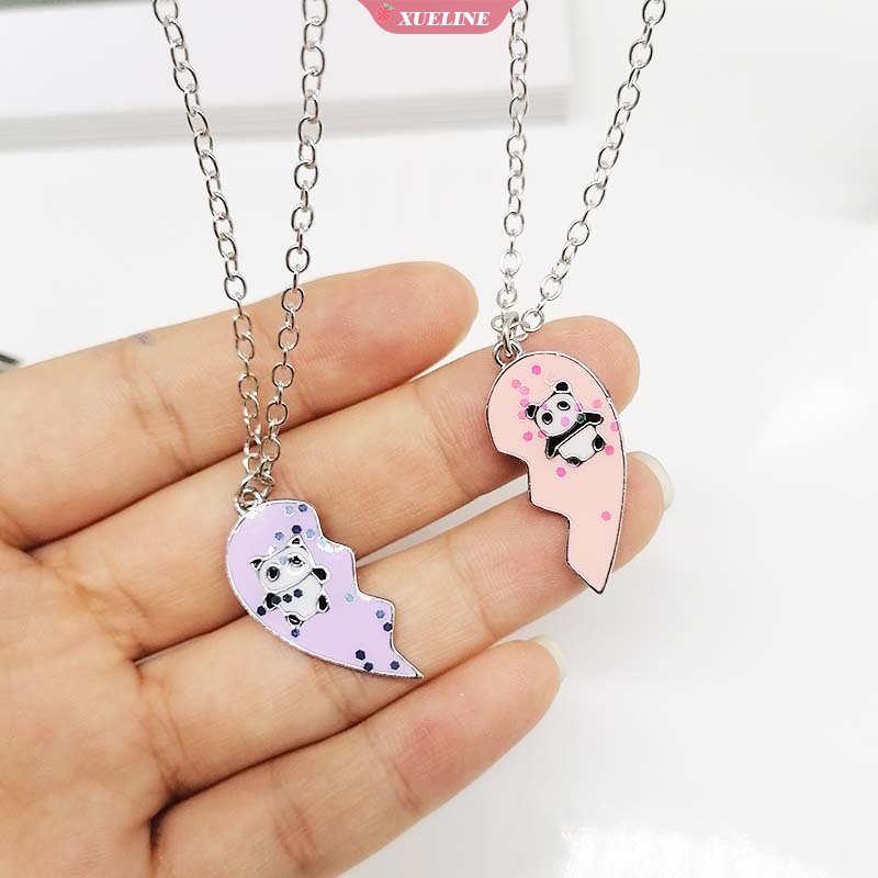 2set Kalung Logam Pasangan Liontin panda Kecil Kartun Lucu Sahabat BFF Persahabatan fashion Hadiah [ZXL]