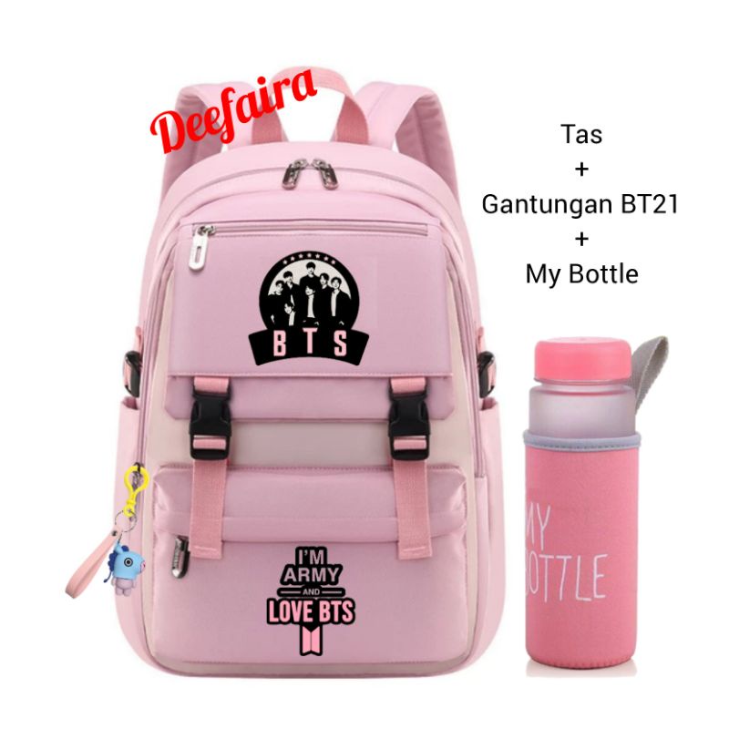 Tas Sekolah Wanita Ransel Remaja Perempuan SD SMP SMA model Kapop Keren Free My Bottle dan Gantungan