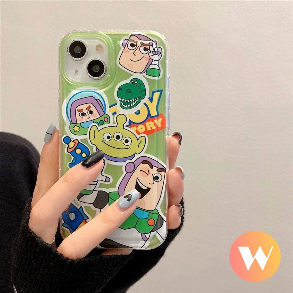 Kartun Lucu Buzz Lightyear Shockproof Airbag Case Kompatibel Untuk iPhone 7Plus XR 11 14 13 12 Pro MAX X XS MAX 6 6S 8P Plus SE 2020 Imut Strawberry Bear Toy Story Lembut TPU Cover