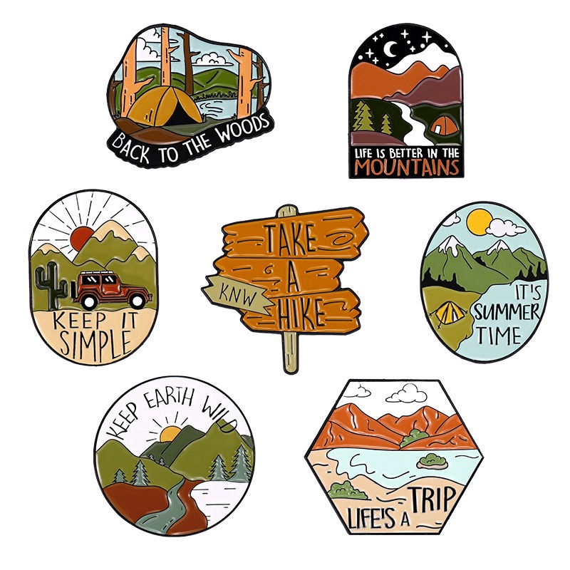 Pendaki Gunung Trip Luar Ruangan Enamel Pin Bentuk Gurun Bros Fashion Kreatif Pakaian Tas Topi Aksesoris Travel Tema Bros Kartun Minyak Drop Lapel Lencana Pin Hias