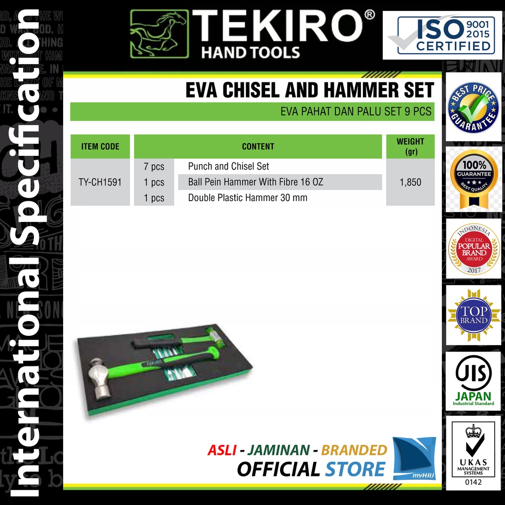 Palu dan Pahat Isi 9 pcs Perkakas Laci Kemasan EVA / Chisel and Hammer EVA Set TEKIRO