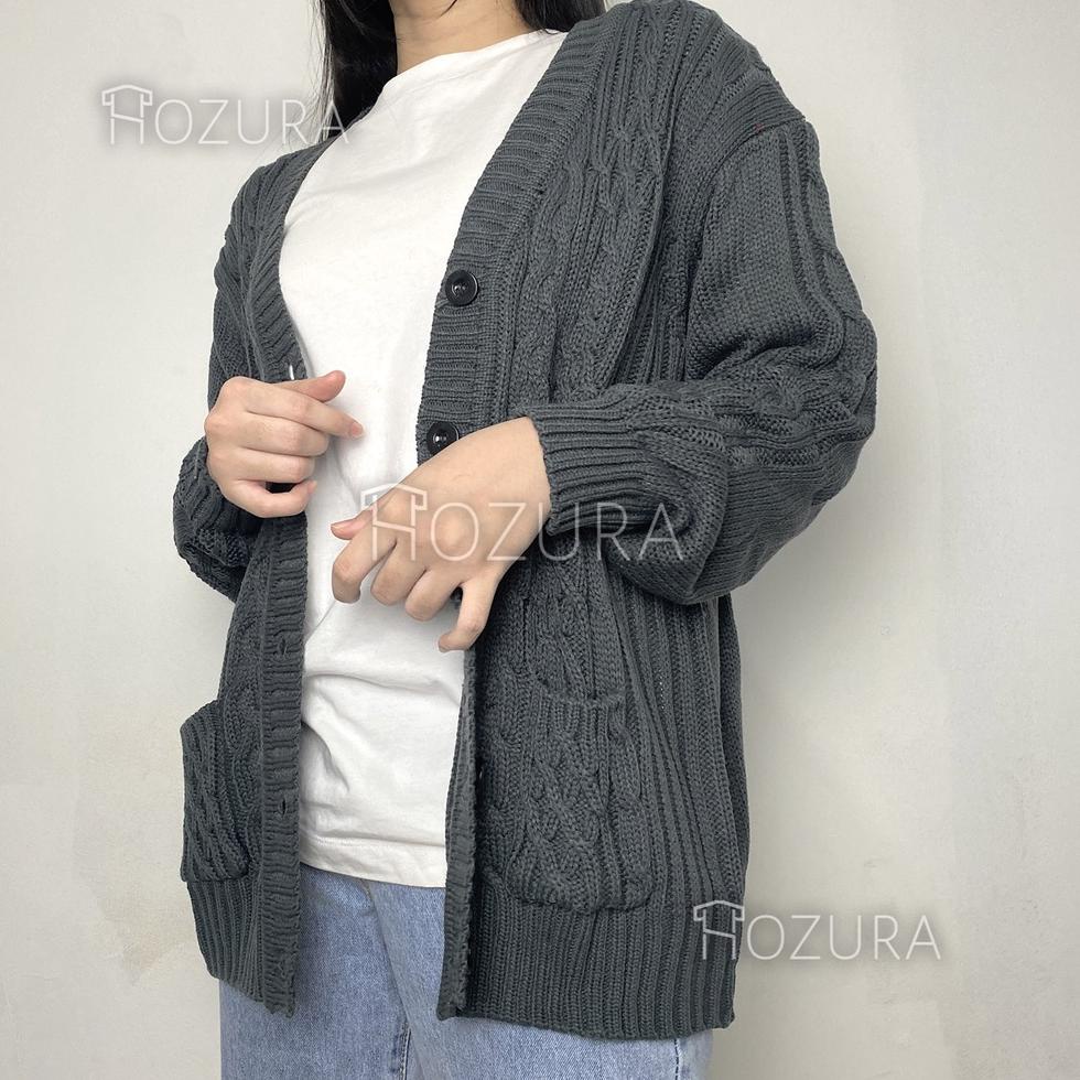 TERMURAH Hozura - Cardigan Sweater Rajut Kepang Wanita Premium Lanna - Cardigan Cable Tumblr Premium
