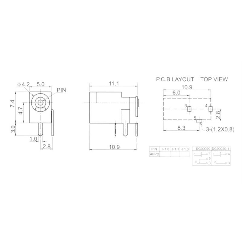 Connector dc002 3.5 * 1.3mm DC Power Socket 3 Pin