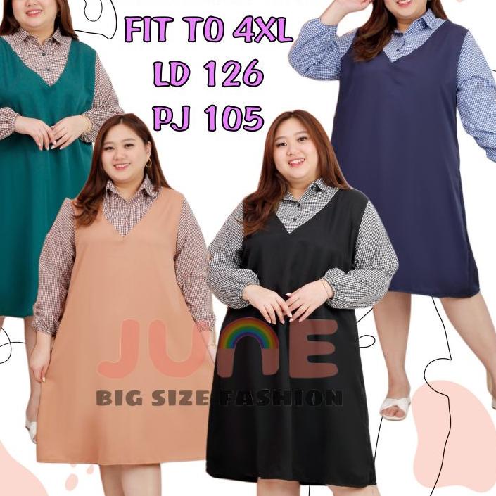 Star Seller. JUNE TUNIK JUMBO KOTAK KOMBINASI/TUNIK JUMBO KALUNA 4XL LD 126 【vgd【