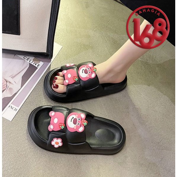 Sandal Karet Jelly Korea Wanita Sendal Slop Rumah Kekinian Anti Slip Import model Pita / Bear