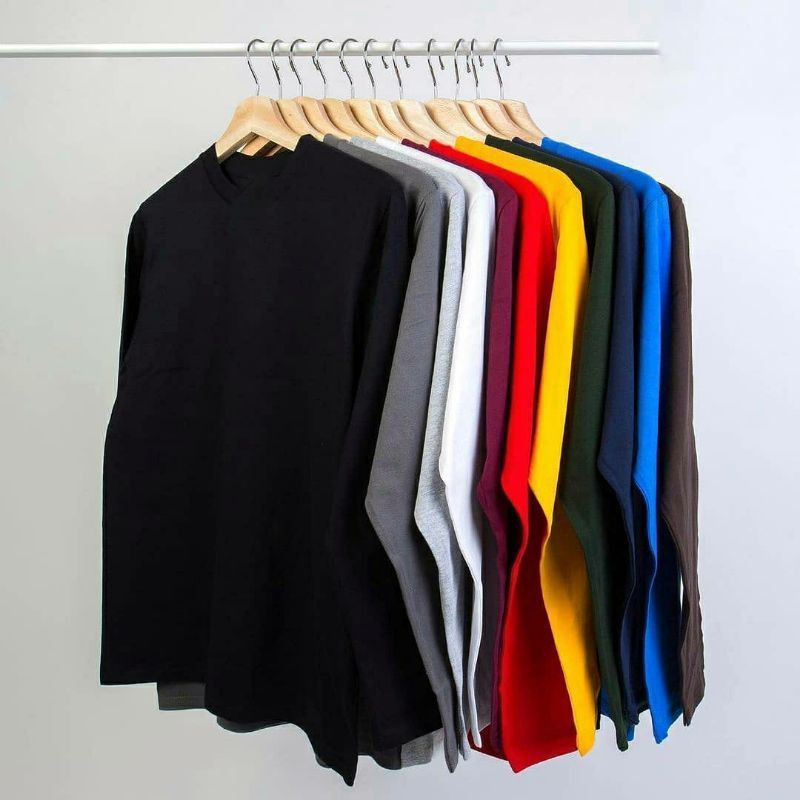 KAOS POLOS PREMIUM LENGAN PANJANG PRIA WANITA COTTON COMBED 30s PE