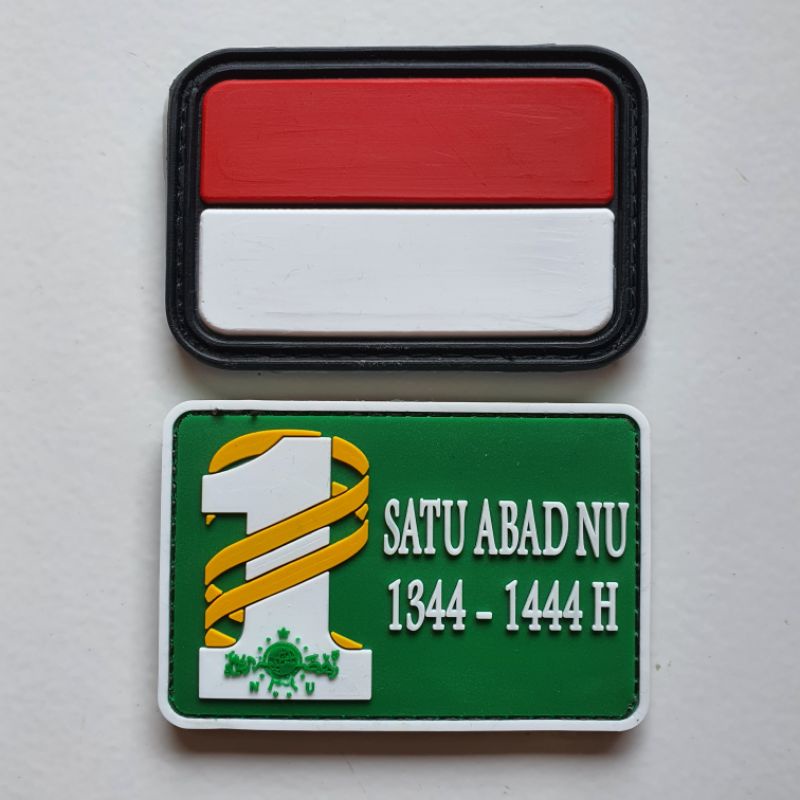 patch rubber satu set logo satu abad NU + bendera indonesia / nahdlatul ulama / tempelan emblem karet velcro