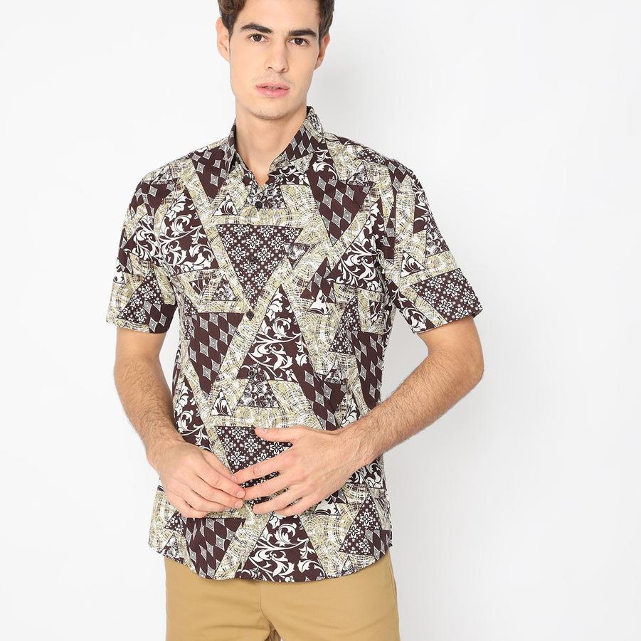 ۩ Platini Kemeja Batik Pria Lengan Pendek Katun Coklat  ❈