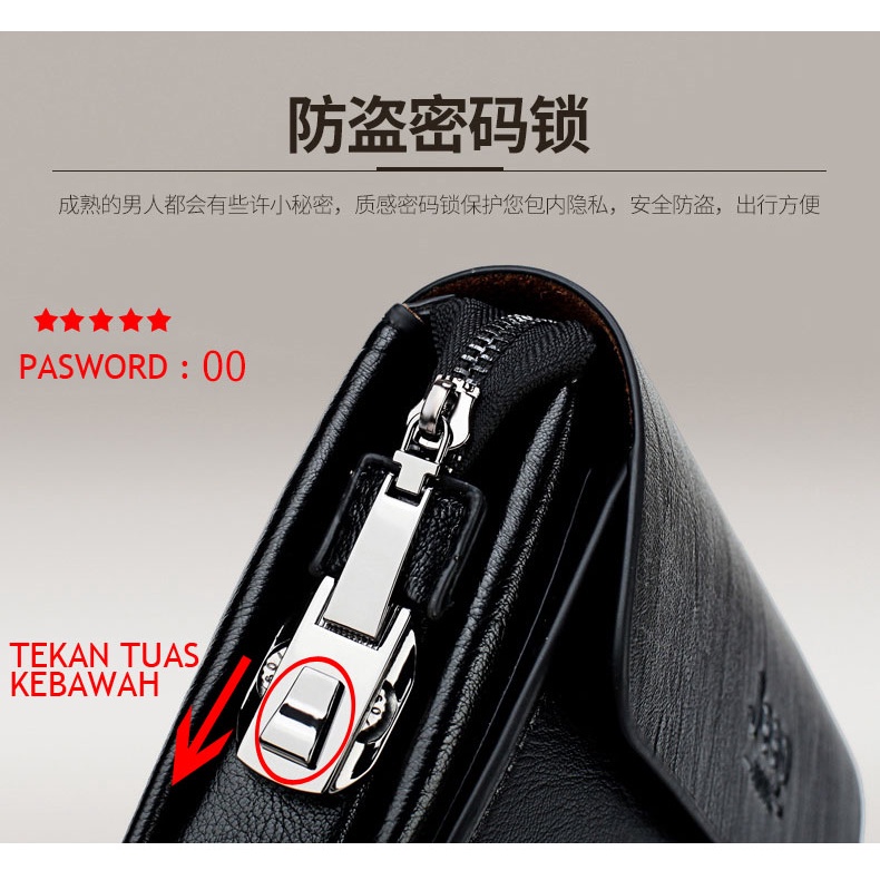COD! TAS TANGAN PRIA WANITA CLUTCH KULIT ORIGNAL DOMPET KARTU KEYLOCK PASSWORD FREE PULPEN