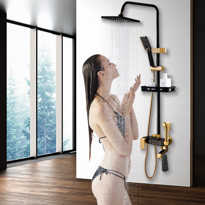 REAIM 4 Dalam1 Set Shower / Shower Tiang Set Shower Kamar Mandi, Kamar Mandi Set, Dengan Panas Dan Dingin Faucet Shower Set Besi Tahan Karat Set pancuran tembaga lengkap