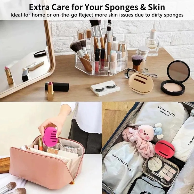 Kotak Penyimpanan Telur Kosmetik Warna Solid Sederhana Portabel Travel Cosmetic Cotton Storage Tahan Lama Silikon Makeup Egg Puff Sponge Storage Box