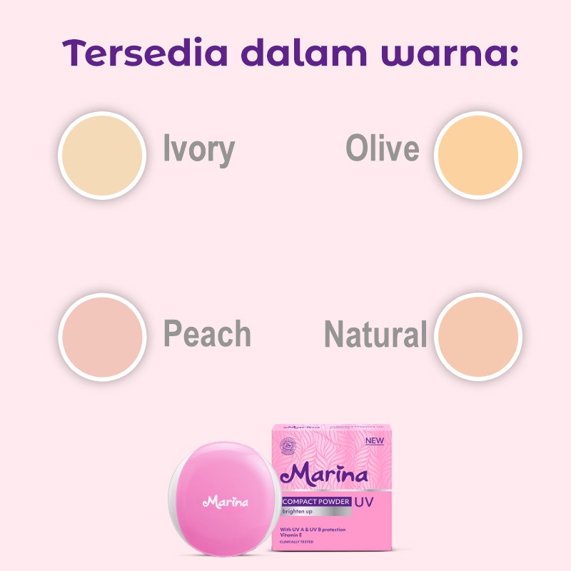 Marina Compact Powder Brighten Up With UV A &amp; UV B Protection Vitamin E 12g 12 g - Bedak Padat Remaja