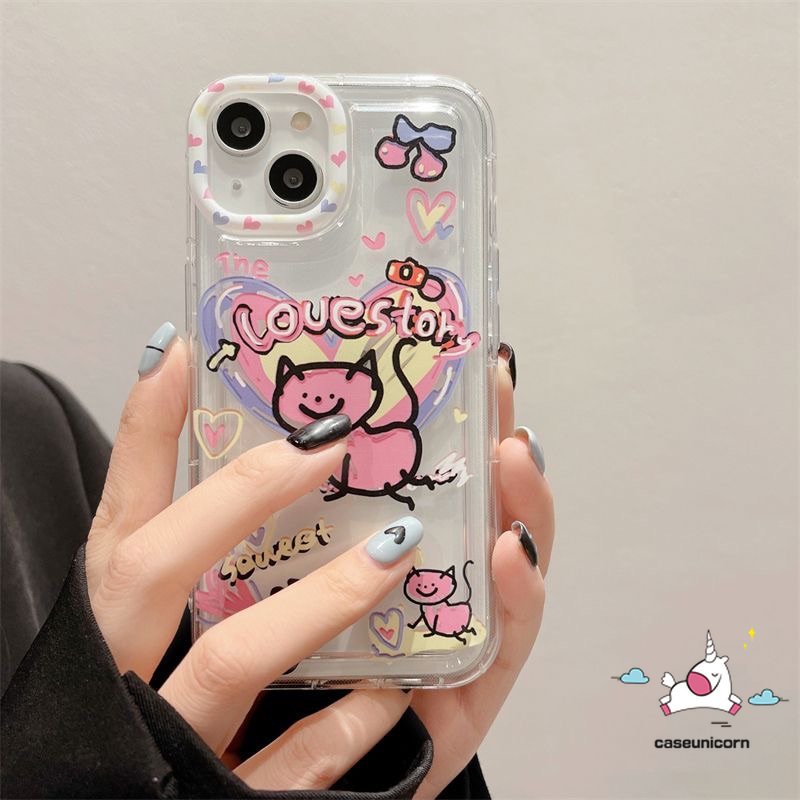 IPHONE Kompatibel Untuk Iphone11 14 13 12 Pro Max7 8 Plus XR X XS MAX 6 6S Plus Ins Lucu Kartun Graffiti Cinta Hati Kucing Airbag Shockproof Lembut Silicon TPU Back Cover