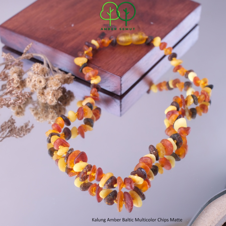 FREE GELANG - Kalung Amber Baltic Multicolor Chips Matte by AMBER SEMUT
