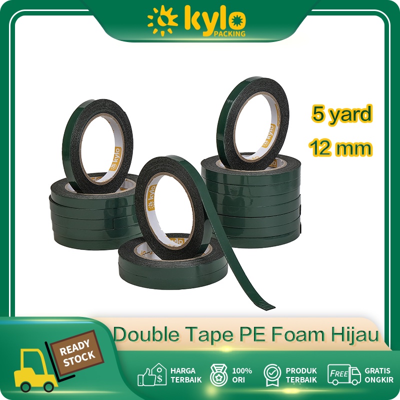 

☀️Kylo Packing☀️Double Tape PE Foam Hijau Uk:12mmx5Meter Double Tape Busa 1.2cmx5m Isolasi 1/2inch Plakban Spong solasi Selotip Murah Premium Quality
