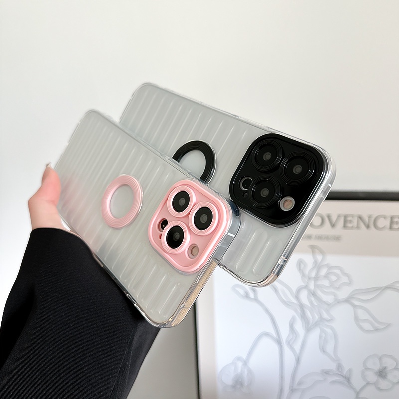Soft Case Garis Transparan Untuk iPhone 14Pro Max13 12 11 Pro Max XS Max XR X Casing Ponsel Lensa Warna Permen