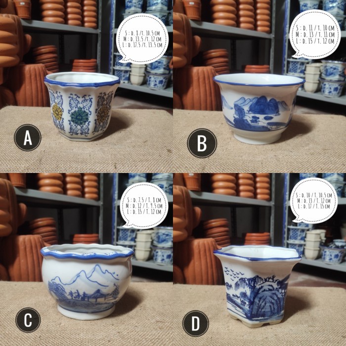 Poo Pot Keramik / Pot Keramik Cantik / Pot Keramik Putih Motif Bunga