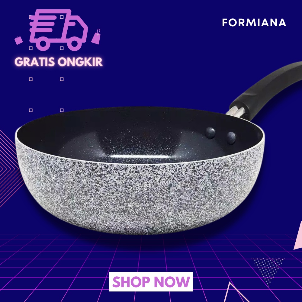 FM - Maxim Neostone Deep Wok Marble Ceramic Wajan Penggorengan 24 Cm | Wajan Penggorengan Anti Lengket Serbaguna