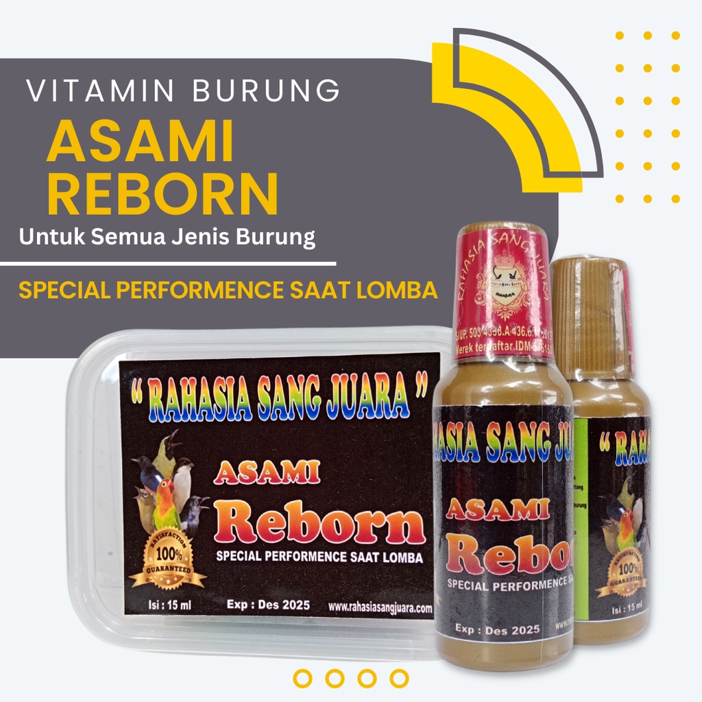 ASAMI REBORN VITAMIN BURUNG CUCAK IJO BUAT LOMBA MURAI BATU KACER PLECI LOVEBIRD SPECIAL PERFORMENCE SAAT LOMBA