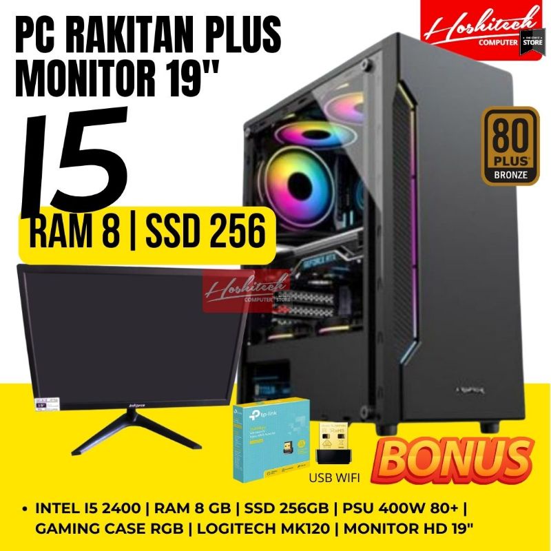 PC KOMPUTER RAKITAN I5 OFFICE KANTOR MURAH R8/SSD256/MONITOR 19