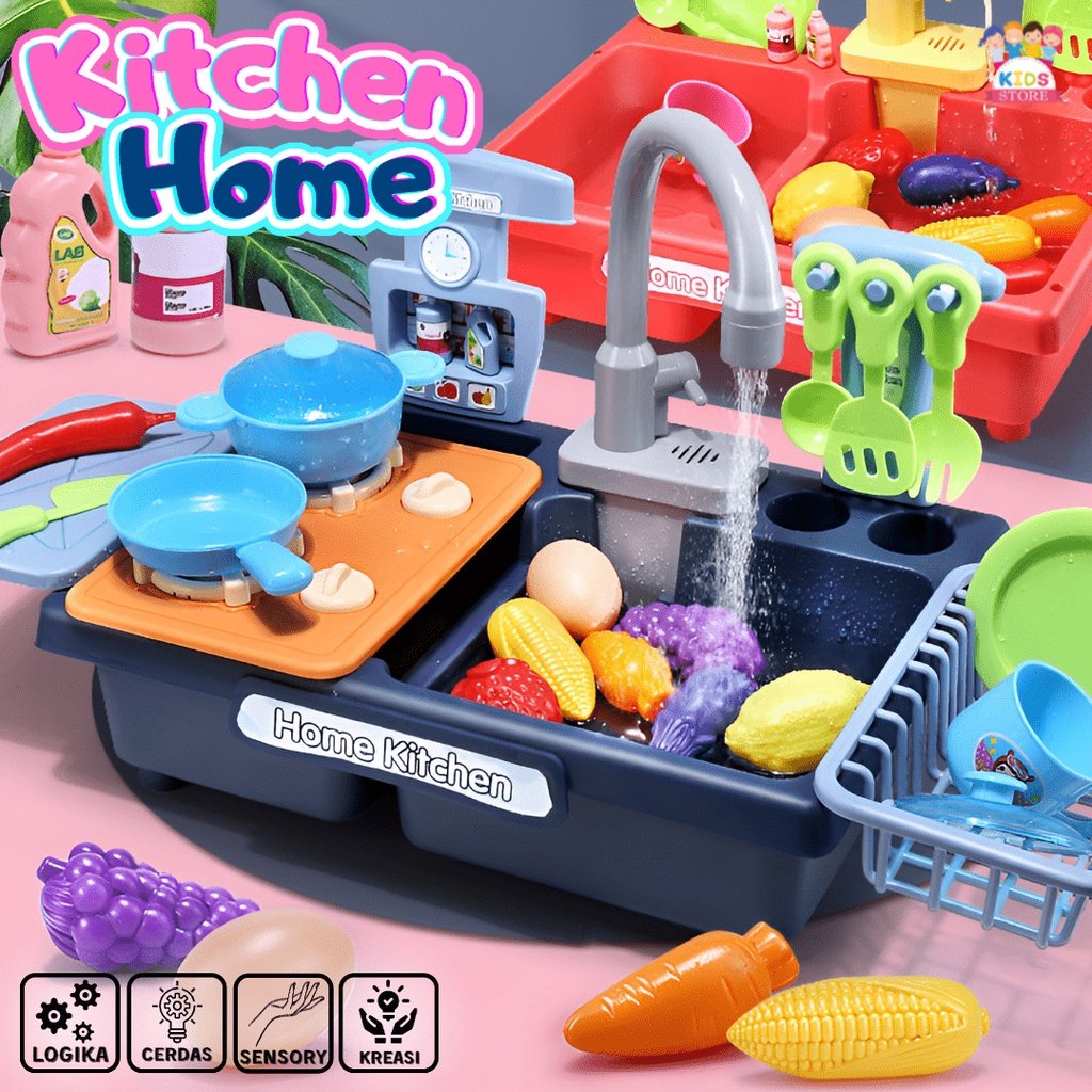 Home Kitchen | Mainan Edukasi Anak Perempuan 3-4-5-6 Tahun | Mainan Cuci Piring Anak Keluar Air