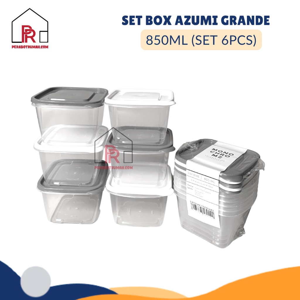 Set Toples Kotak Makan 850 ML Isi 6 Pcs - Azumi Grande Monochrome / Sealware Plastik Persegi